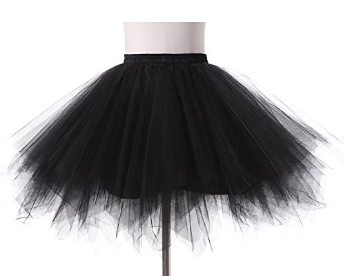 iMixCity Faldas de Tulle Falda Corta de Cancan de Las Mujeres Retro Falda Rockabilly Traje de Danza Ballet Tutu Pettiskirt Traje de Carnaval (Contorno de Cintura: 23.62-35.4 Pulgadas, Negro)