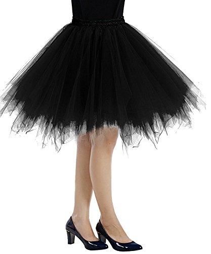 iMixCity Faldas de Tulle Falda Corta de Cancan de Las Mujeres Retro Falda Rockabilly Traje de Danza Ballet Tutu Pettiskirt Traje de Carnaval (Contorno de Cintura: 23.62-35.4 Pulgadas, Negro)