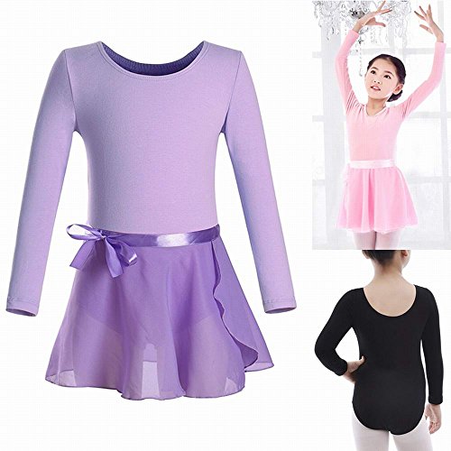 iMixCity Gimnasia Danza Leotardo Traje de Ballet de Manga Larga para Niñas de Ballet Equipamiento Básico con Falda Envolvente (120 (4-5 años de Edad), Rosa)