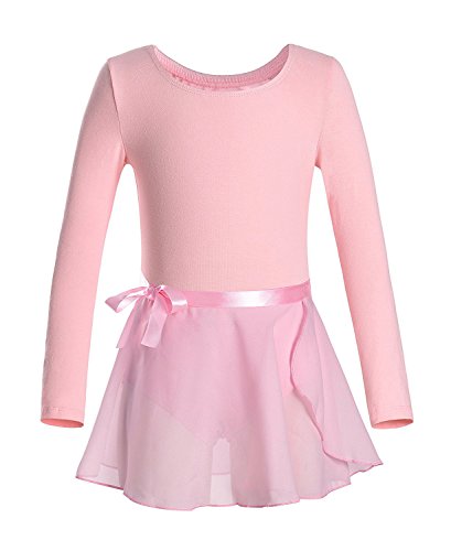 iMixCity Gimnasia Danza Leotardo Traje de Ballet de Manga Larga para Niñas de Ballet Equipamiento Básico con Falda Envolvente (120 (4-5 años de Edad), Rosa)