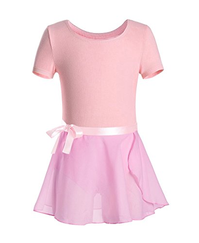 iMixCity Gimnasia Danza Leotardo Traje de Ballet de Manga Larga para Niñas de Ballet Equipamiento Básico con Falda Envolvente (160 (10-12 años de Edad), Z_Rosa（Manches Courtes）)