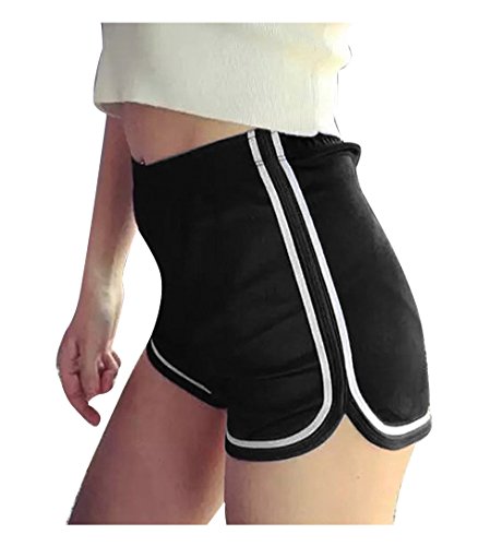 iMixCity Mujer Pantalones Cortos Deportivos Pantalones Cortos Metálicos Brillantes Pantalones Cortos de Yoga Salón Activos Pantalones Cortos de Baile con Bordes de Colores (XL, Negro)