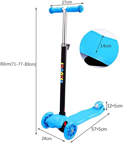 IMMEK Patinete de 3 Ruedas Scooter con Led Luces Manillar Altura Ajustable 71cm-83cm, Niños Adjustable Handles & Lightweight Construction