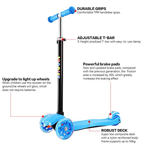 IMMEK Patinete de 3 Ruedas Scooter con Led Luces Manillar Altura Ajustable 71cm-83cm, Niños Adjustable Handles & Lightweight Construction IMMEK Patinete de 3 Ruedas Scooter con Led Luces Manillar Altura Ajustable 71cm-83cm, Niños Adjustable Handles & Lightweight Construction