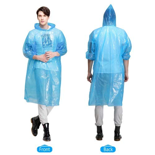 Impermeable desechable de emergencia, con capucha, para camping, senderismo, viajes, picnic, bivouac, senderismo, mochila, 6 unidades, color azul