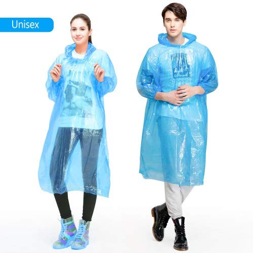 Impermeable desechable de emergencia, con capucha, para camping, senderismo, viajes, picnic, bivouac, senderismo, mochila, 6 unidades, color azul