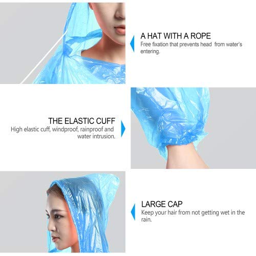 Impermeable desechable de emergencia, con capucha, para camping, senderismo, viajes, picnic, bivouac, senderismo, mochila, 6 unidades, color azul Impermeable desechable de emergencia, con capucha, para camping, senderismo, viajes, picnic, bivouac, senderismo, mochila, 6 unidades, color azul