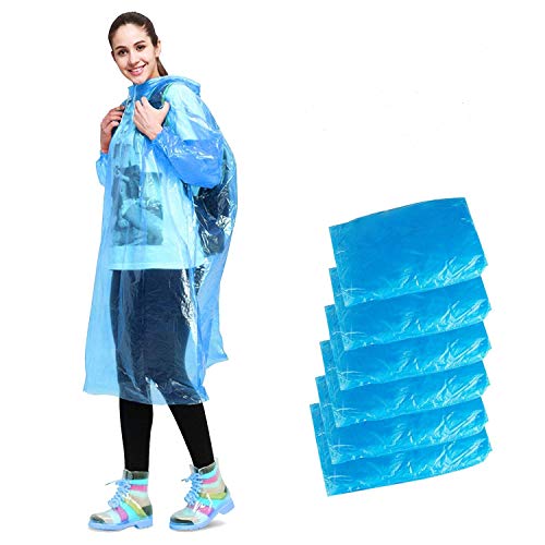 Impermeable desechable de emergencia, con capucha, para camping, senderismo, viajes, picnic, bivouac, senderismo, mochila, 6 unidades, color azul Impermeable desechable de emergencia, con capucha, para camping, senderismo, viajes, picnic, bivouac, senderismo, mochila, 6 unidades, color azul