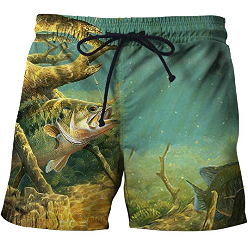 Impresión Cebo Verano Pantalones Cortos Casuales De Pesca En 3D De Los Hombres Respirables Playa Pantalones Sueltos Fácil De Lavar con Cordón De Secado Rápido Cinco Pantalones (5,S)