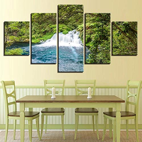 Impresión Moderna Imágenes de paisajes Decoración de Pared Dormitorio en casa 5 Piezas Cascada de árbol Verde Pinturas de Lienzo modulares Sin Marco-A_40x60_40x80_40x100cm