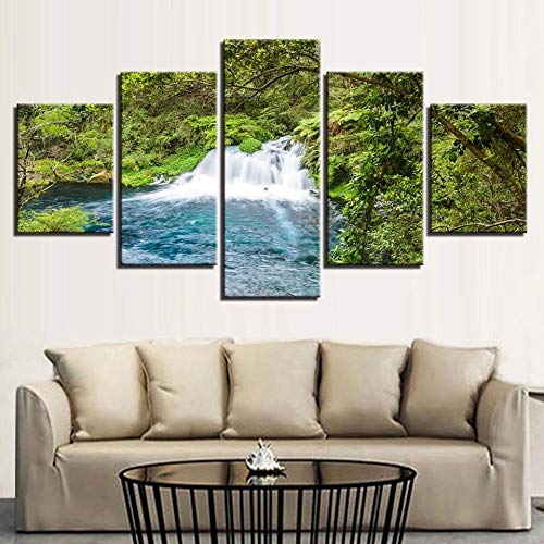 Impresión Moderna Imágenes de paisajes Decoración de Pared Dormitorio en casa 5 Piezas Cascada de árbol Verde Pinturas de Lienzo modulares Sin Marco-A_40x60_40x80_40x100cm