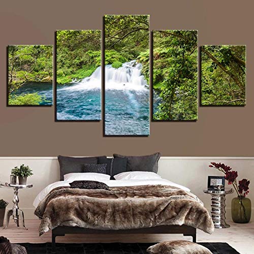 Impresión Moderna Imágenes de paisajes Decoración de Pared Dormitorio en casa 5 Piezas Cascada de árbol Verde Pinturas de Lienzo modulares Sin Marco-A_40x60_40x80_40x100cm