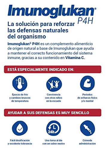 Imunoglukan jarabe 250ml - Formato Ahorro - Complemento alimenticio, con vitamina C que contribuye al correcto funcionamiento del sistema inmunitario. 1ml/5kg de peso.