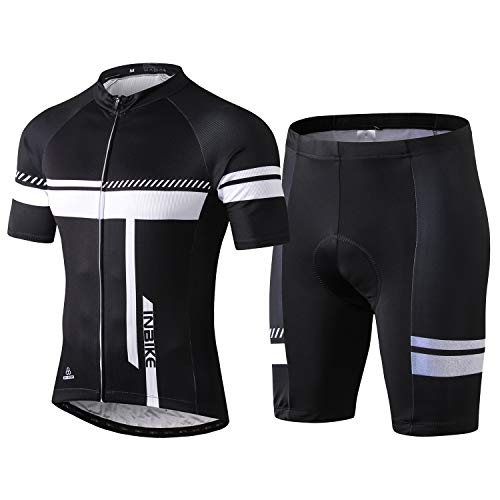 INBIKE Ropa Corta De Ciclismo Verano para Hombre, Culote Maillot Conjunto Traje Culotte con 3D Almohadilla De Gel para Bicicleta MTB Ciclista Bici(Blanco,L)