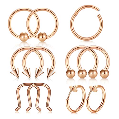 Incaton 11 Piezas Acero Inoxi Piercing Oreja Piercing Nariz Septum Helix Tragus Cartilago Joyería Piercing Oro Rosa