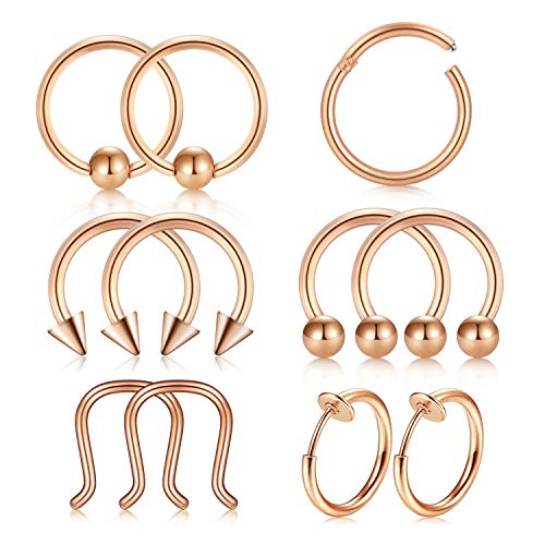 Incaton 11 Piezas Acero Inoxi Piercing Oreja Piercing Nariz Septum Helix Tragus Cartilago Joyería Piercing Oro Rosa