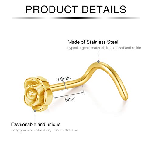 incaton 20G Acero quirúrgico Nariz Stud Anillo Twister Tornillos Piercing Conjunto de Joyas, 8 Estilos, Oro incaton 20G Acero quirúrgico Nariz Stud Anillo Twister Tornillos Piercing Conjunto de Joyas, 8 Estilos, Oro