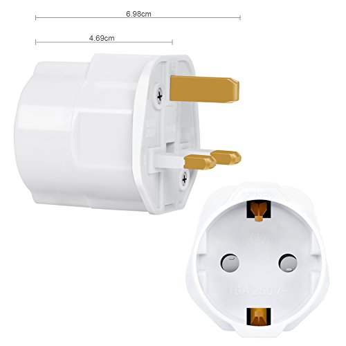 Incutex 3X adaptadores de Viaje UK, GB, Inglaterra Schuko, 2 Patas Europa hacia 3 Patas RU, Blanco