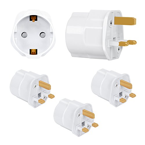 Incutex 3X adaptadores de Viaje UK, GB, Inglaterra Schuko, 2 Patas Europa hacia 3 Patas RU, Blanco