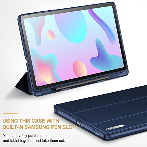 INFILAND Funda para Galaxy Tab S6 Lite con S Pen Holder, Delgada Translúcido Back TPU Case Cascara con Auto Reposo/Activación Función para Samsung Galaxy Tab S6 Lite 10.5 2020 P610/P615,Azul Oscuro
