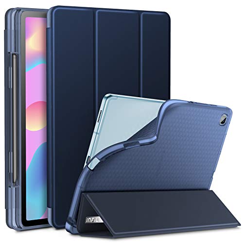 INFILAND Funda para Galaxy Tab S6 Lite con S Pen Holder, Delgada Translúcido Back TPU Case Cascara con Auto Reposo/Activación Función para Samsung Galaxy Tab S6 Lite 10.5 2020 P610/P615,Azul Oscuro