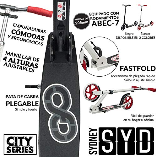 Infinity Scooters Patinete Plegable para Niños y Adultos - Patinete Scooter de Ruedas Grandes 205mm ABEC-7 con Manillar Ajustable en Altura (Sydney Negro)