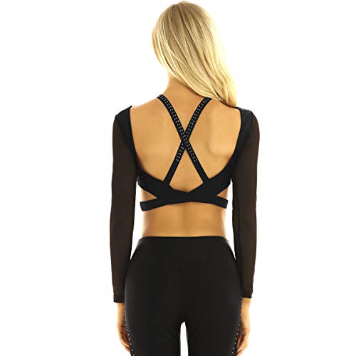 inhzoy Camiseta de Danza Ballet Diamantes para Mujer Top de Danza Contemporánea Manga Larga Espalda Cruzada Ropa de Baile Gimnasia Dancewear Negro X-Small inhzoy Camiseta de Danza Ballet Diamantes para Mujer Top de Danza Contemporánea Manga Larga Espalda Cruzada Ropa de Baile Gimnasia Dancewear Negro X-Small