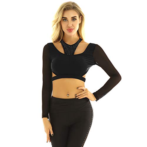 inhzoy Camiseta de Danza Ballet Diamantes para Mujer Top de Danza Contemporánea Manga Larga Espalda Cruzada Ropa de Baile Gimnasia Dancewear Negro X-Small inhzoy Camiseta de Danza Ballet Diamantes para Mujer Top de Danza Contemporánea Manga Larga Espalda Cruzada Ropa de Baile Gimnasia Dancewear Negro X-Small