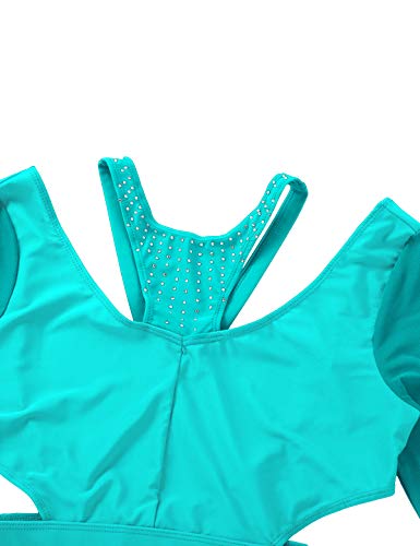 inhzoy Camiseta de Danza Ballet Diamantes para Mujer Top de Danza Contemporánea Manga Larga Espalda Cruzada Ropa de Baile Gimnasia Dancewear Teal Small