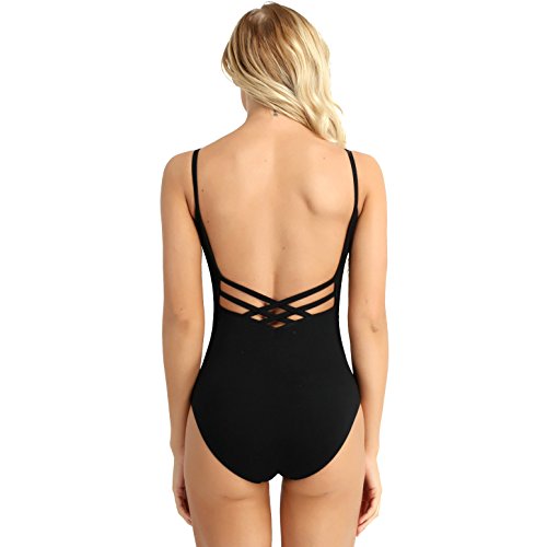 inhzoy Maillot Clásico de Ballet Tirantes para Mujer Elástico Leotardo de Danza Gimnasia Rítmica Espalda Abierta Body Yoga Ballet Baile Disfraz Bailarina Negro Small