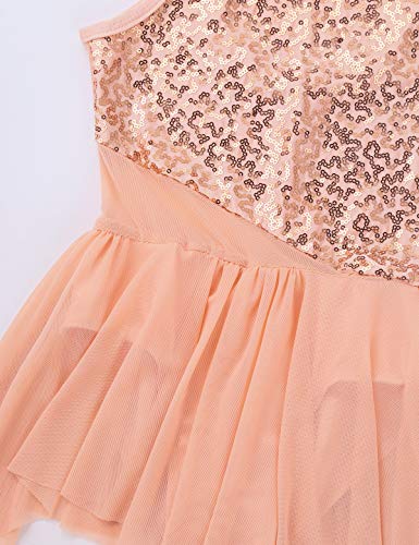 inhzoy Maillot de Danza Ballet Lentejuelas para Niña Asimétrico Vestido de Patinaje Artístico Leotardo Body de Gimnasia Rítmica Disfraz Bailarina Fiesta Naranja 14 Años