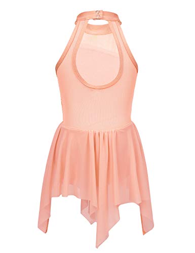 inhzoy Maillot de Danza Ballet Lentejuelas para Niña Asimétrico Vestido de Patinaje Artístico Leotardo Body de Gimnasia Rítmica Disfraz Bailarina Fiesta Naranja 14 Años