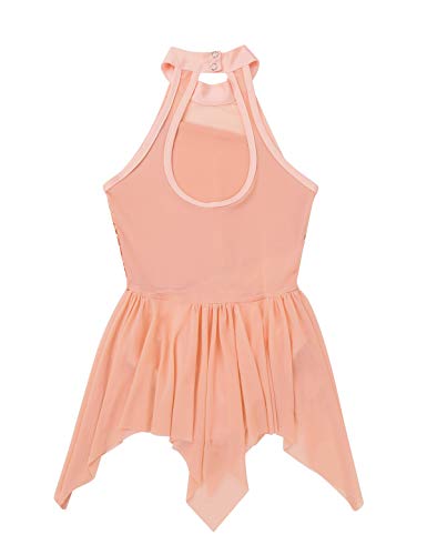 inhzoy Maillot de Danza Ballet Lentejuelas para Niña Asimétrico Vestido de Patinaje Artístico Leotardo Body de Gimnasia Rítmica Disfraz Bailarina Fiesta Naranja 14 Años