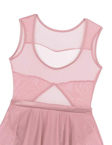 inhzoy Maillot de Danza Ballet para Niña Chica Vestido Hollow Malla de Gimnaisa Rítmica Patinaje Artístico Traje de Bailarina Brillante Leotardo con Falda Rosa 4 Años