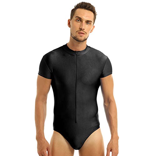 inhzoy Maillot de Danza Gimnasia Rítmica para Hombre Mono Deportivo de Fitness Manga Corta Body Ballet Baile Elástico Leotardo de Patinaje Artístico Negro Small