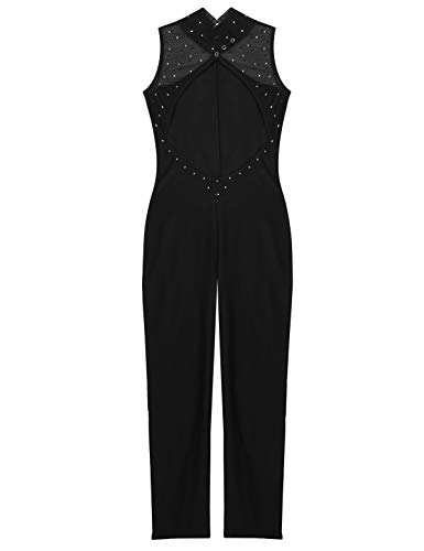 inhzoy Maillot de Patinaje Artístico para Mujer Mono de Danza Ballet Sin Mangas Diamante Leotardo Gimnasia Rítmica Jumpsuit Traje Patinaje sobre Hielo Negro X-Small