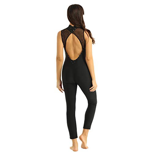 inhzoy Maillot de Patinaje Artístico para Mujer Mono de Danza Ballet Sin Mangas Diamante Leotardo Gimnasia Rítmica Jumpsuit Traje Patinaje sobre Hielo Negro X-Small