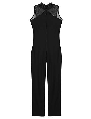 inhzoy Maillot de Patinaje Artístico para Mujer Mono de Danza Ballet Sin Mangas Diamante Leotardo Gimnasia Rítmica Jumpsuit Traje Patinaje sobre Hielo Negro X-Small