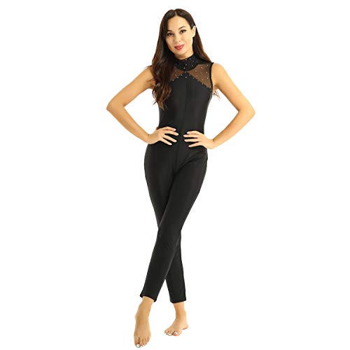 inhzoy Maillot de Patinaje Artístico para Mujer Mono de Danza Ballet Sin Mangas Diamante Leotardo Gimnasia Rítmica Jumpsuit Traje Patinaje sobre Hielo Negro X-Small