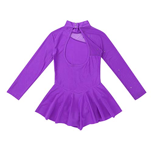 inhzoy Maillot de Patinaje Artístico para Niña Manga Larga Vestido de Ballet Danza Leotardo Body de Gimnasia Rítmica Disfraz de Bailarina Ropa Deporte Morado 10 Años