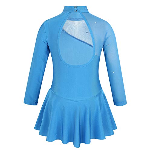 inhzoy Maillot de Patinaje Artístico para Niña Manga Larga Vestido de Ballet Danza Leotardo Body de Gimnasia Rítmica Disfraz de Bailarina Ropa Deporte Azul 8 Años