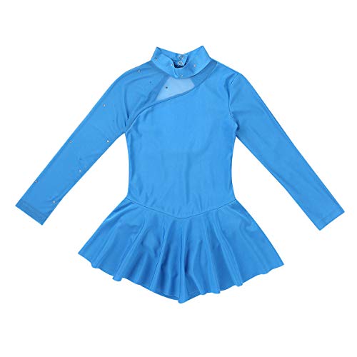 inhzoy Maillot de Patinaje Artístico para Niña Manga Larga Vestido de Ballet Danza Leotardo Body de Gimnasia Rítmica Disfraz de Bailarina Ropa Deporte Azul 8 Años