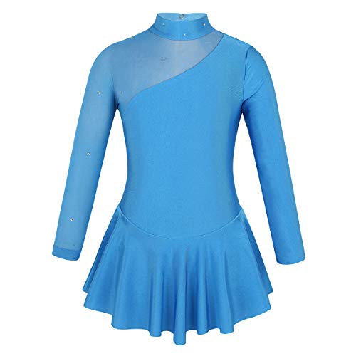 inhzoy Maillot de Patinaje Artístico para Niña Manga Larga Vestido de Ballet Danza Leotardo Body de Gimnasia Rítmica Disfraz de Bailarina Ropa Deporte Azul 8 Años