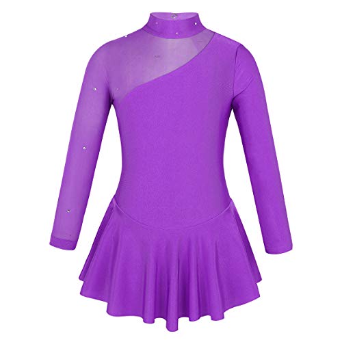 inhzoy Maillot de Patinaje Artístico para Niña Manga Larga Vestido de Ballet Danza Leotardo Body de Gimnasia Rítmica Disfraz de Bailarina Ropa Deporte Morado 8 Años