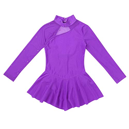 inhzoy Maillot de Patinaje Artístico para Niña Manga Larga Vestido de Ballet Danza Leotardo Body de Gimnasia Rítmica Disfraz de Bailarina Ropa Deporte Morado 10 Años