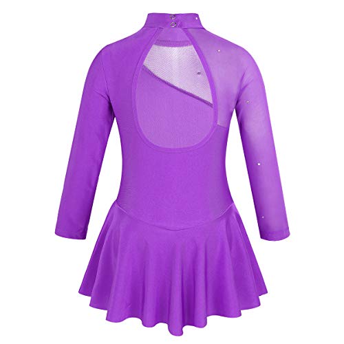 inhzoy Maillot de Patinaje Artístico para Niña Manga Larga Vestido de Ballet Danza Leotardo Body de Gimnasia Rítmica Disfraz de Bailarina Ropa Deporte Morado 10 Años