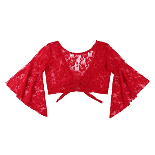 inhzoy Top Danza del Vientre para Mujer Vintage Cardigan de Encaje Maillot de Ballet Bolero Capa de Vestido Fiesta Abrigo de Playa Verano Rojo One Size