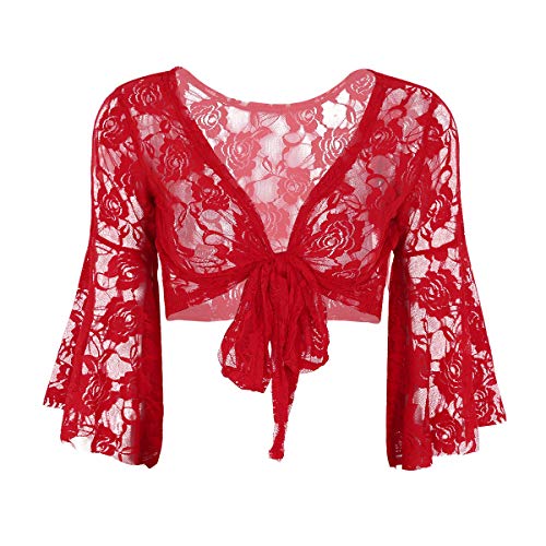 inhzoy Top Danza del Vientre para Mujer Vintage Cardigan de Encaje Maillot de Ballet Bolero Capa de Vestido Fiesta Abrigo de Playa Verano Rojo One Size inhzoy Top Danza del Vientre para Mujer Vintage Cardigan de Encaje Maillot de Ballet Bolero Capa de Vestido Fiesta Abrigo de Playa Verano Rojo One Size