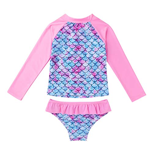 inhzoy Traje de Baño Sirena para Niña Manga Larga Disfraz de Sirena Set Bañador Protección Solar Playa Piscina Ropa de Baño Anti UV Swimsuit Rosa 6 Años