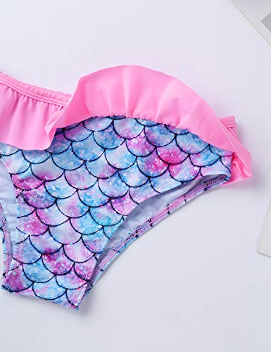 inhzoy Traje de Baño Sirena para Niña Manga Larga Disfraz de Sirena Set Bañador Protección Solar Playa Piscina Ropa de Baño Anti UV Swimsuit Rosa 6 Años